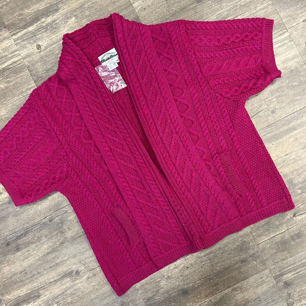 NWOT Aran Crafts Merino Wool‎ Cardigan Sweater Women XXL Cable Knit Short Sleeve